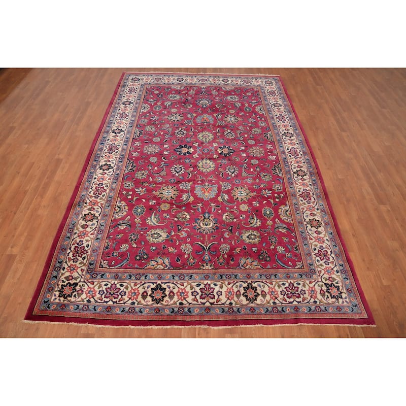 Hand Knotted Oriental 100% Wool Carpet Traditional Floral Pink Tabriz Area Rug - 10' 5'' X 7' 0''
