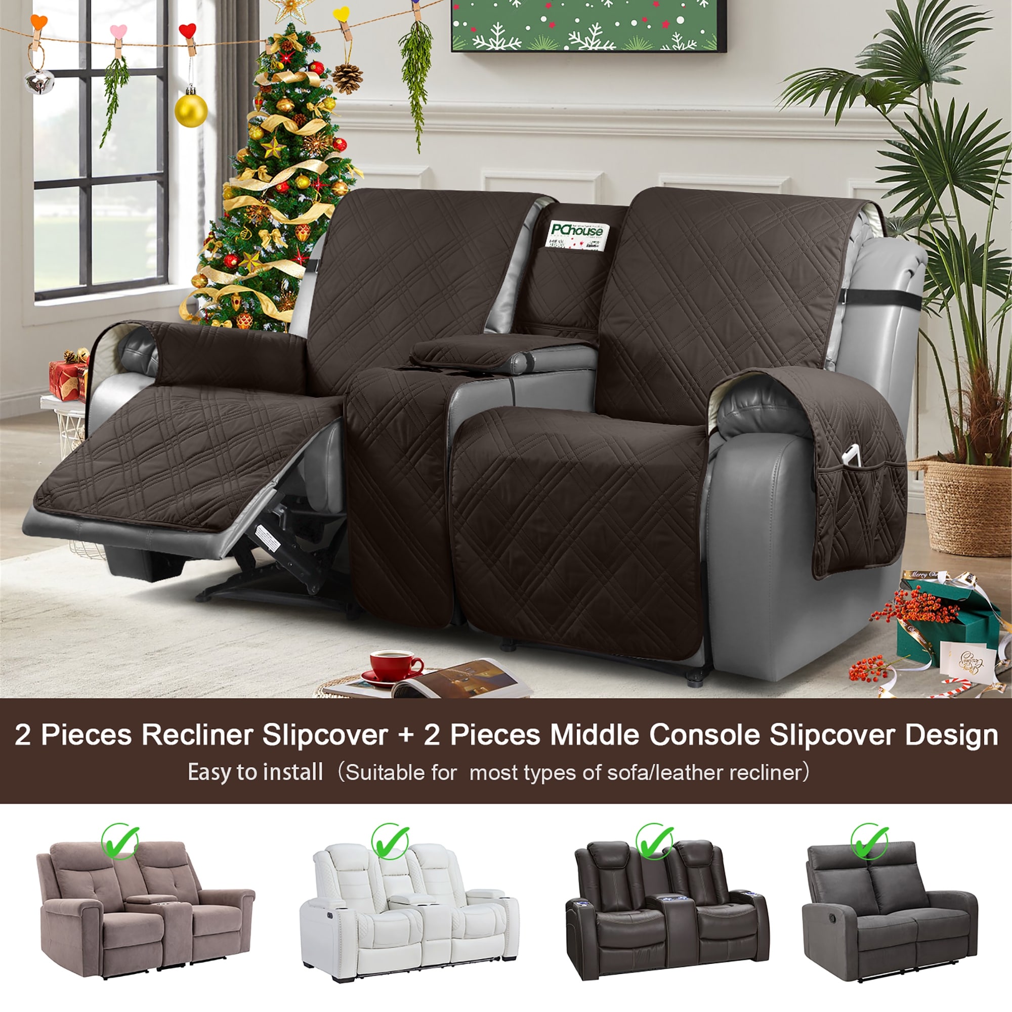 Cup Holder Slipcover For A Dual Reclining Loveseat With A Center