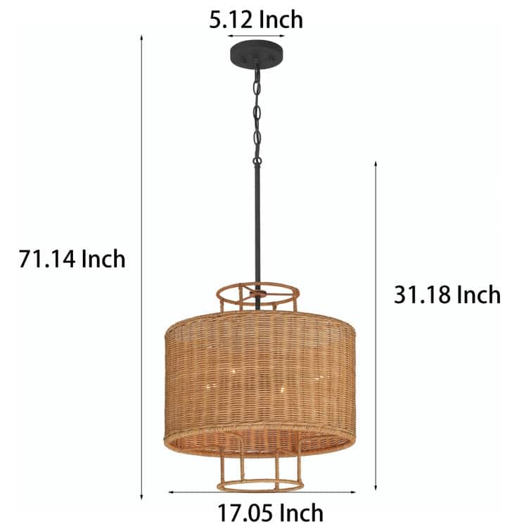 Acroma 4-Light Dimmable Drum Chandelier with Handwoven wicker shade