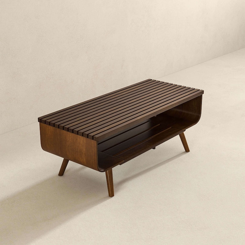 GDFStudio - Alice Modern Solid Wood Coffee Table with Slatted Storage Compartment - 44"