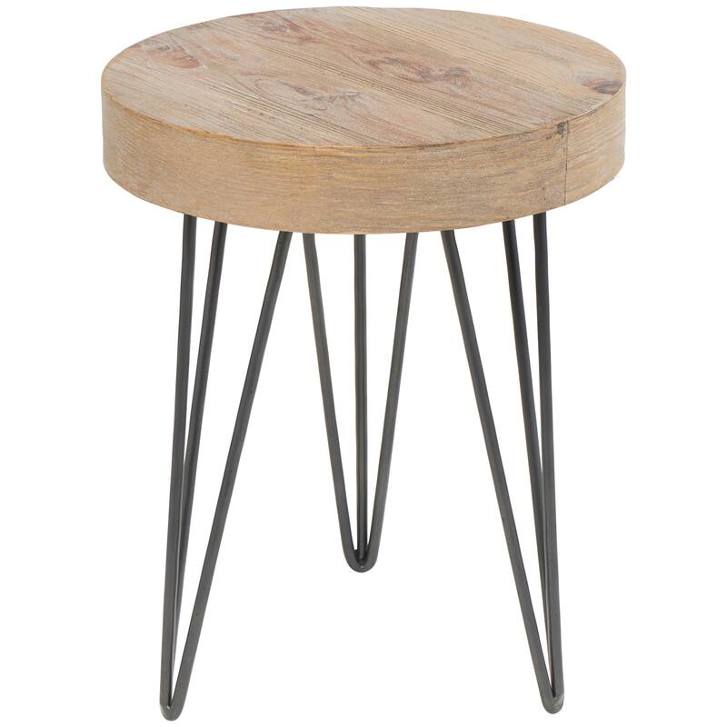 Brown Wooden Accent Table with Black Metal Hairpin Legs - 16 x 16 x 19Round