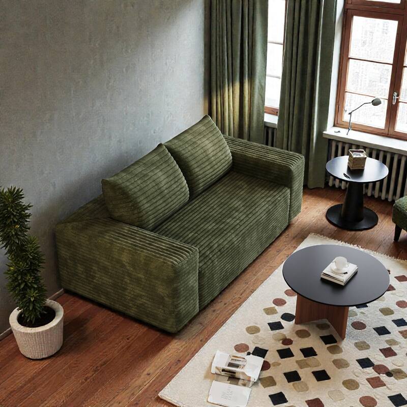 63" Corduroy 2-Seater Sofa, Deep Seat Comfy Loveseat Couch, No-Assembly Soft Fabric Sofa for Living Room & Apartments