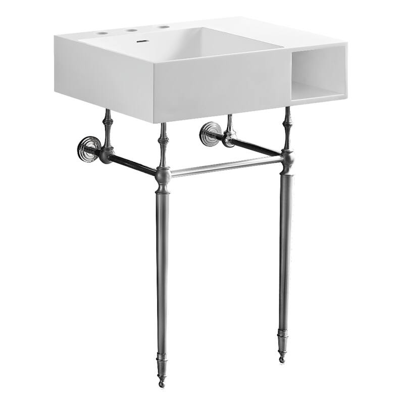 Kingston Brass Aurelius 24" Solid Surface Console Sink with Brass Legs (8-Inch, 3-Hole) - Matte White/Polished Chrome