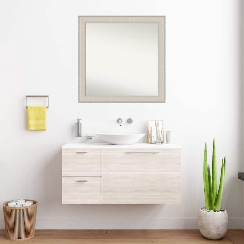 Cottage White Silver Non-Beveled Wood Framed Bathroom Vanity Wall Mirror - Cottage White Silver