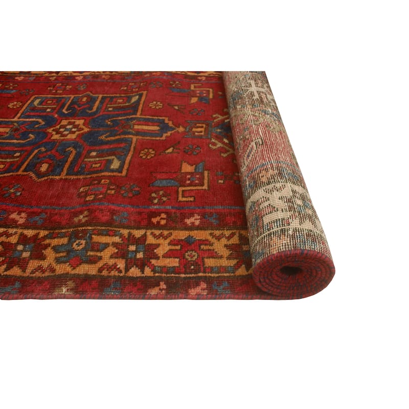 Fine Vintage Distressed Negin Red/Navy Runner - 3'2" x 12'9"