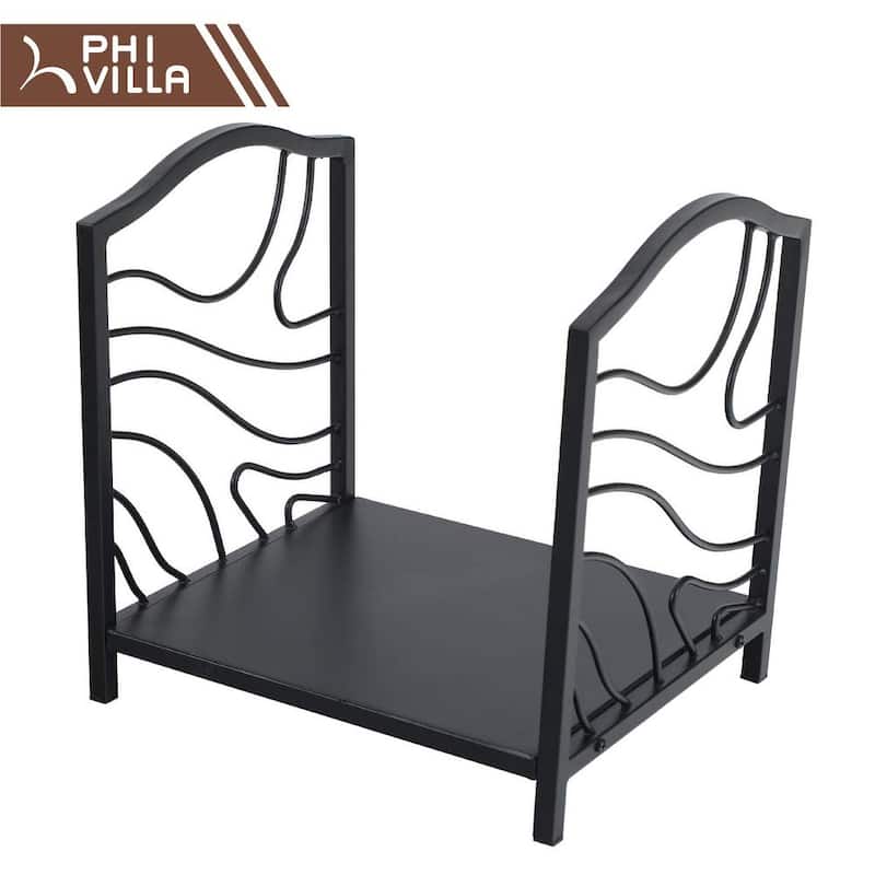 PHI VILLA 16 Inch Firewood Log Rack Decorative Indoor/Outdoor Steel Fireplace Wood Holder Storage Brackets Holder, Black Wave
