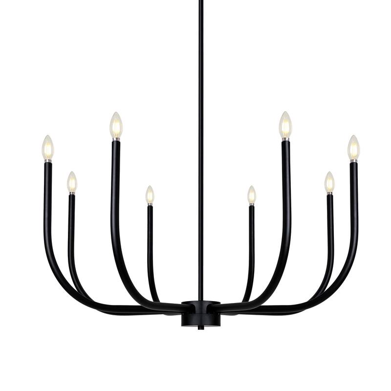 Mid-Century Modern Black 8-Light Chandelier Wheel Ceiling Light for Dining Living Room - D 40.1" x H 19"