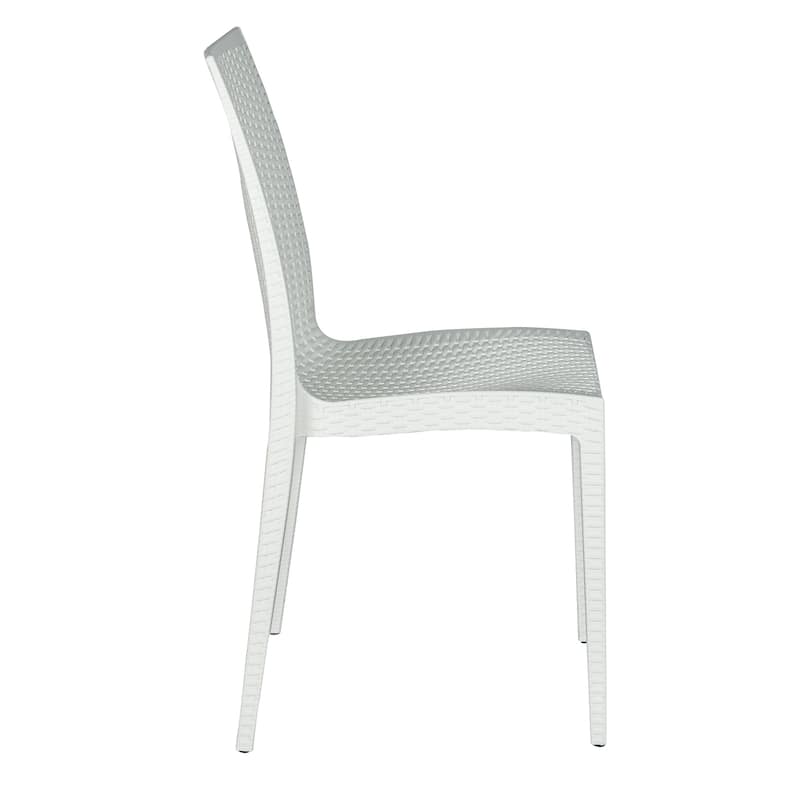 Outdoor Patio Dining Chairs, Set of 4 Stackable Polypropylene Chairs with Woven Design for Garden, Deck, or Pool
