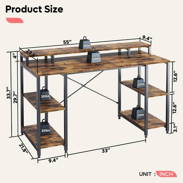 55 Inch Dual Monitor Computer Desk with Adjustable Shelves - On Sale ...