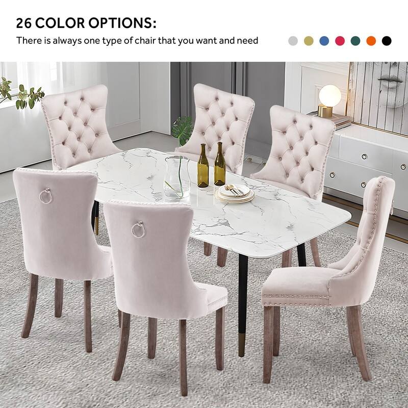 Solid Wood Velvet Upholstered Dining Chair Set of 2