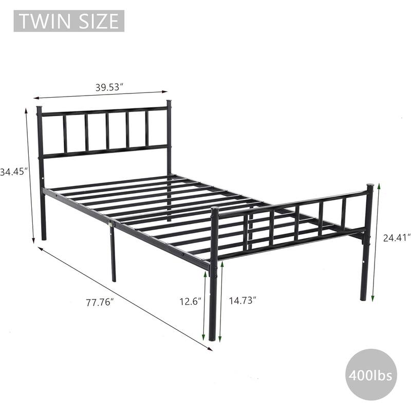 alazyhome Classic Metal Platform Bed Frame Steel Slat Support, Black