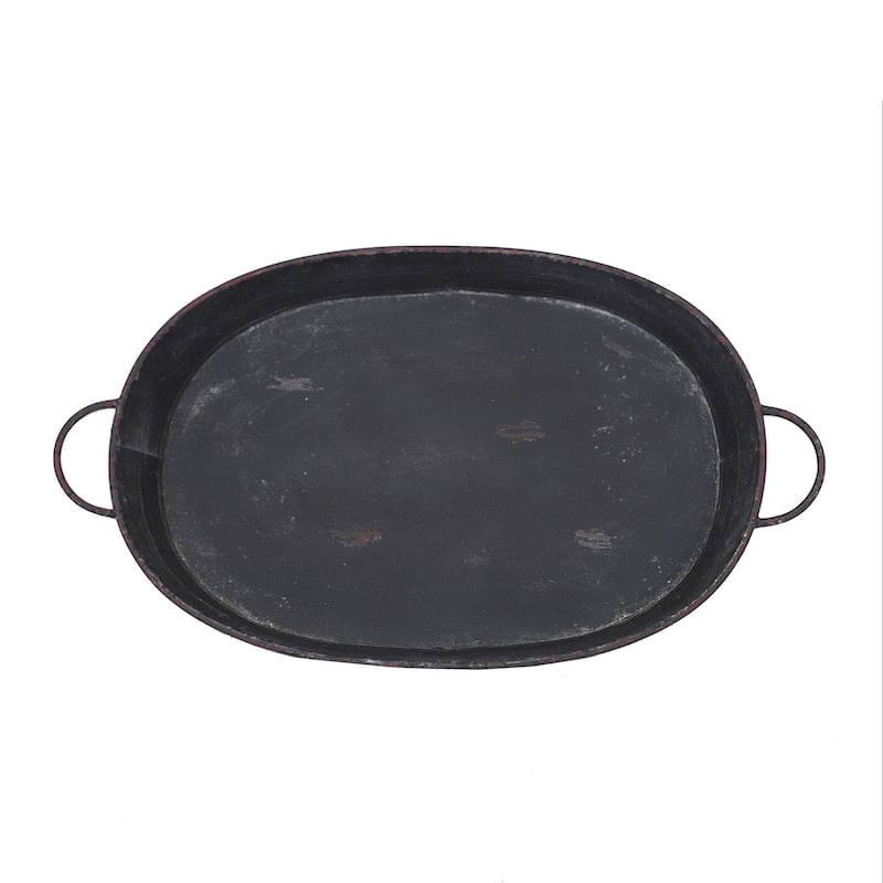 Oval Distressed Metal Tray with Handles