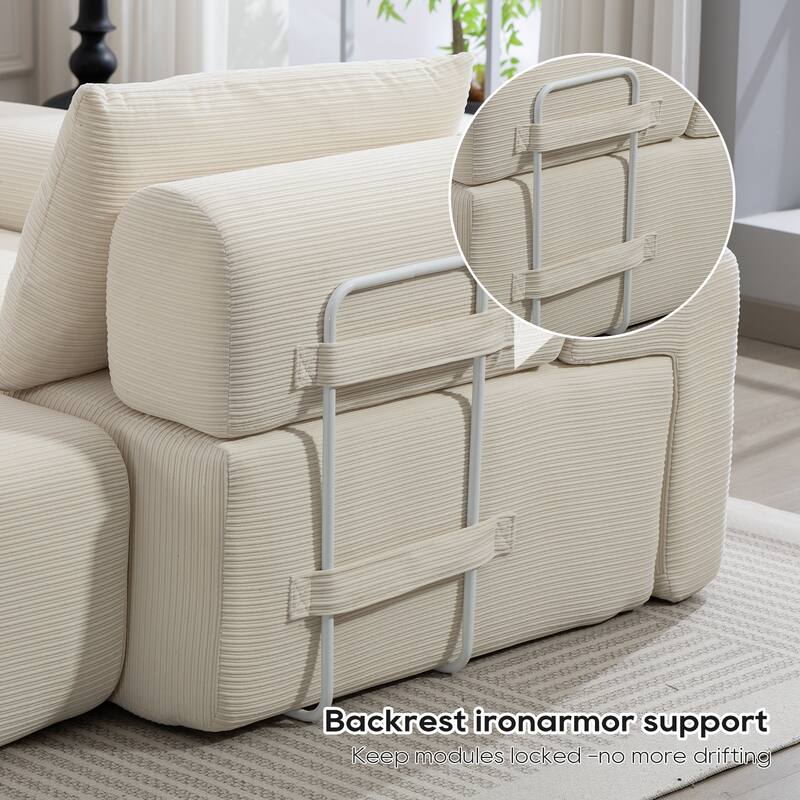 L-Shaped Modular Sectional Sofa, Corduroy Convertible Sectional Sofa Bed, Compression Sofa with Memory Foam & Steel Frame