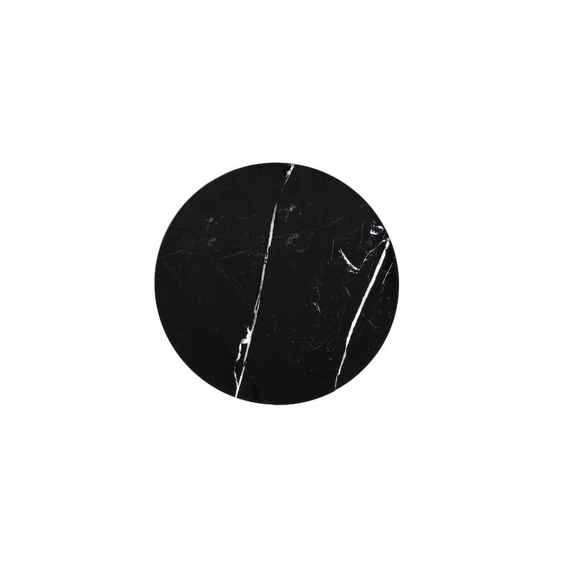 HomeRoots 20" Silver And Black Faux Marble And Glass Round Mirrored End Table