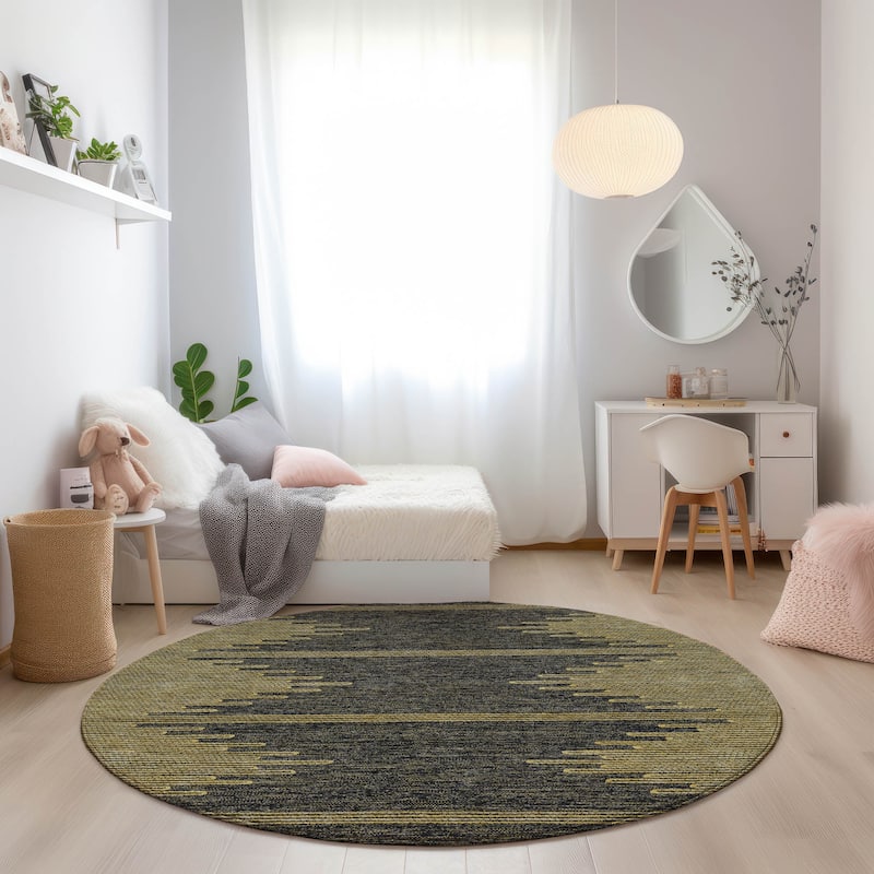 Machine Washable Indoor/ Outdoor Boho Moroccan Rug - Graphite - 8' x 8'