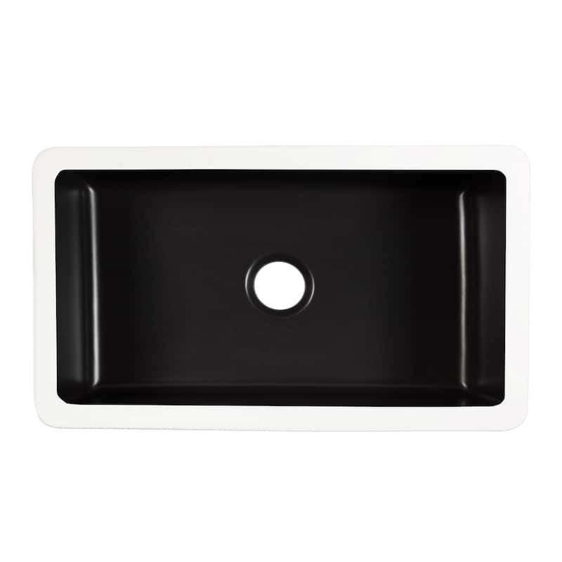 Eden Matte Black Fireclay 31" Single Bowl Undermount Kitchen Sink and Drain