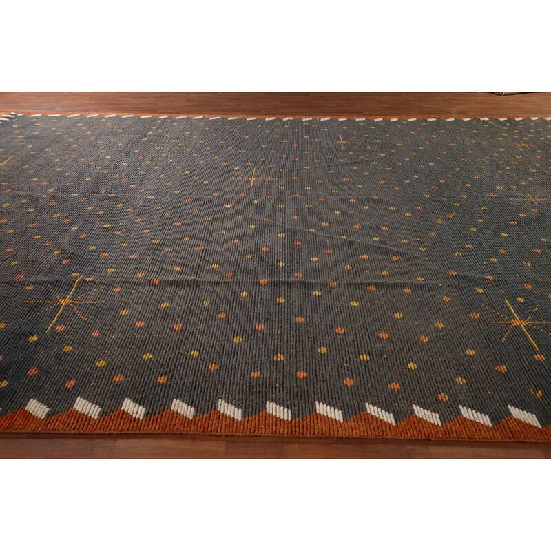 Striped Grey Moroccan Large Modern Area Rug Handmade Wool Carpet - 11'9"x 18'11"