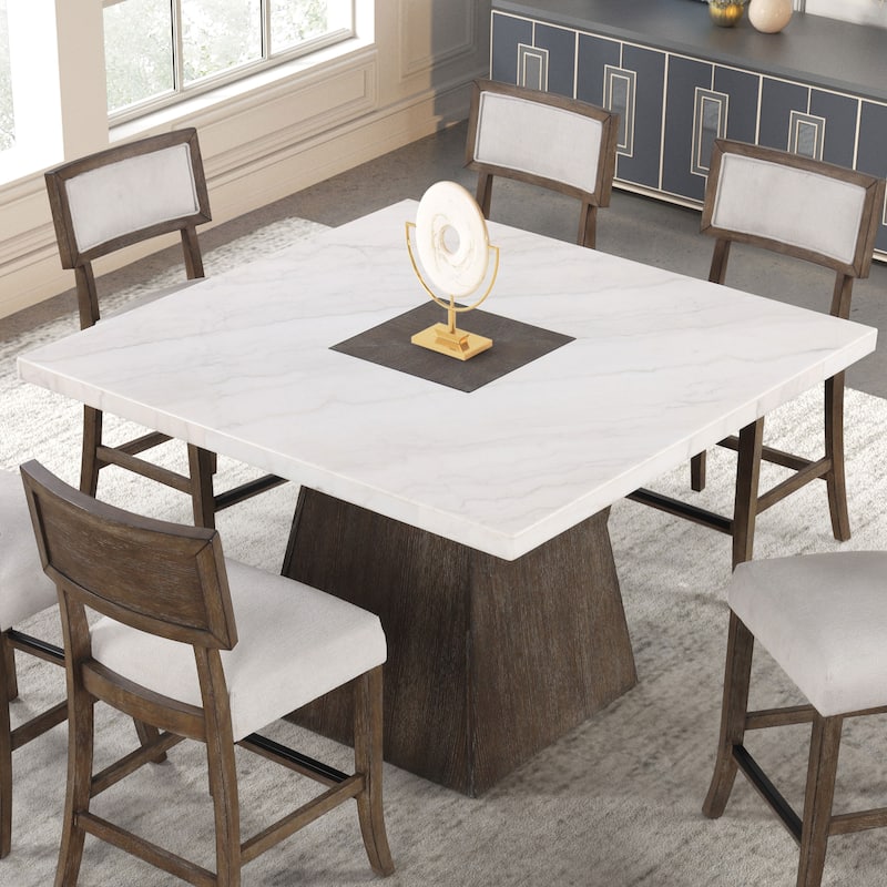 Furniture of America Evangeline Modern Dark Walnut Genuine Marble Top 54-inch Square Counter Height Dining Table - Dark Walnut