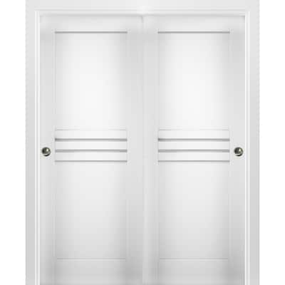 Sliding Closet Bypass Doors / Mela 7444 White Silk / Rails Hardware Set / Wood Solid Bedroom Wardrobe Doors
