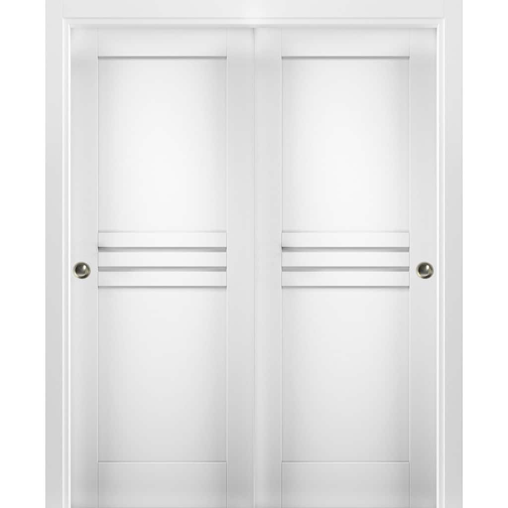Sliding Closet Bypass Doors / Mela 7444 White Silk / Rails Hardware Set / Wood Solid Bedroom Wardrobe Doors