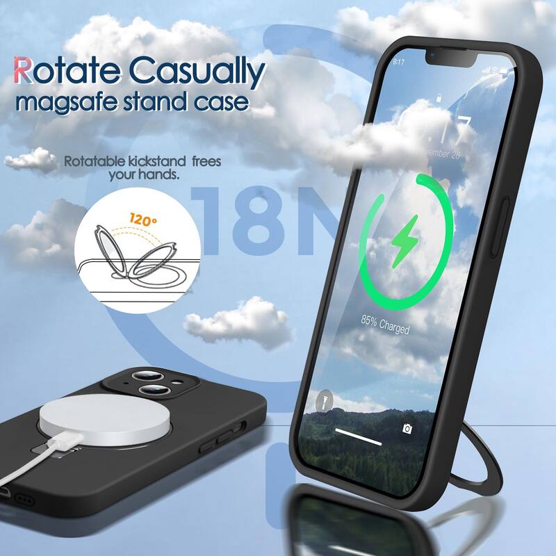 6.1 inch iPhone 14 Case, Liquid Silicone, Moisturizing Factor, Extreme Soft Slim Phone Case with Stand, Compatible with MagSafe