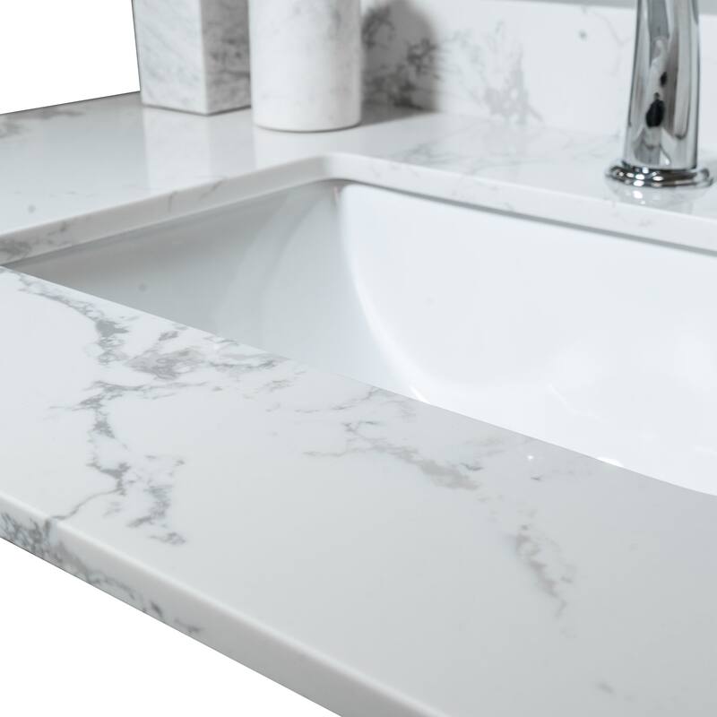 31 in./ 37 in./ 43 in. Carrara White Engineered Stone Bathroom Vanity Top with Ceramic Sink