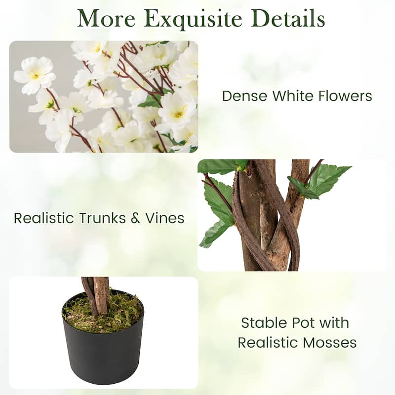 Gymax 2PCS 47'' Artificial Winter Sweet Tree Faux Plum Blossom Plant