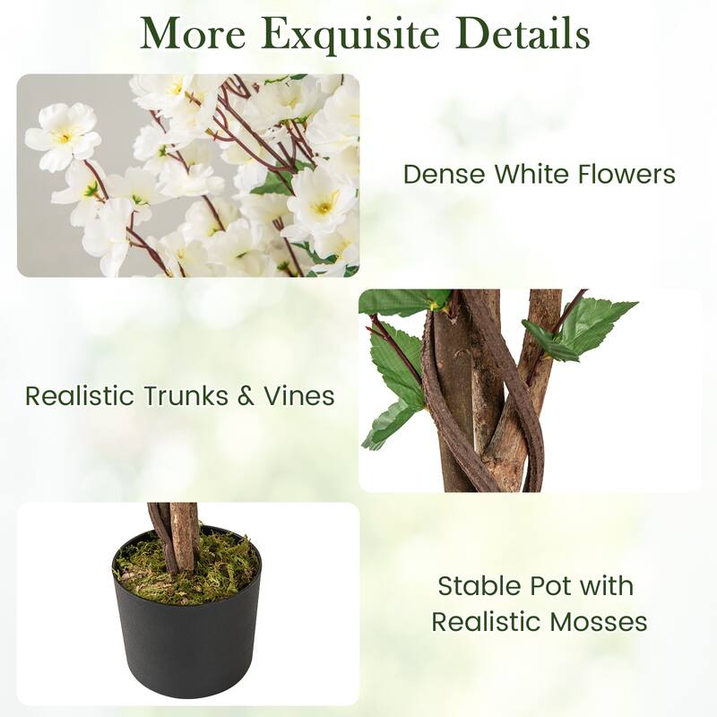 Gymax 47'' Artificial Winter Sweet Tree Faux Plum Blossom Plant w/