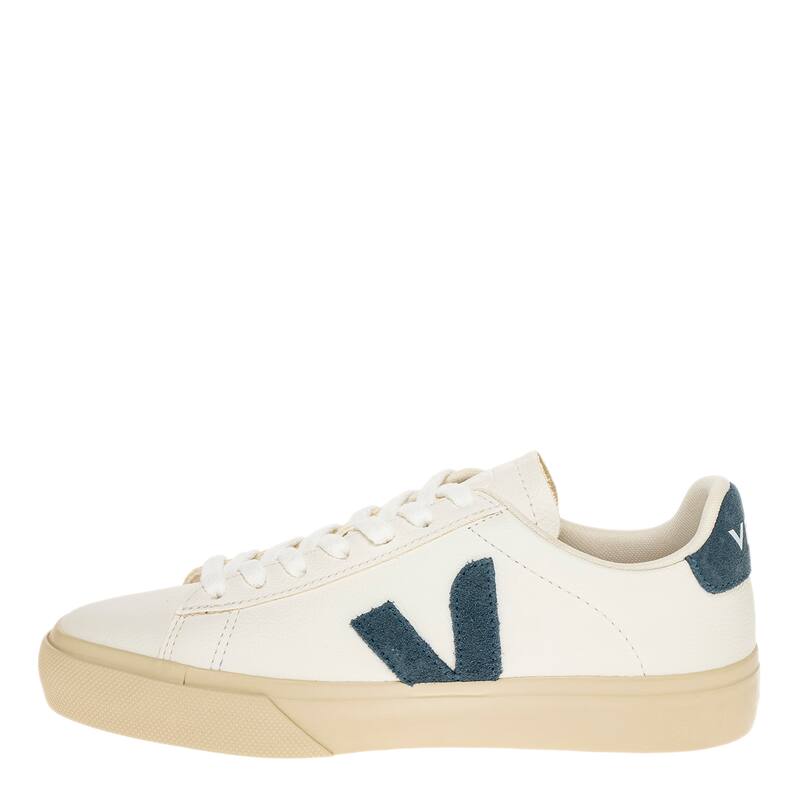 Veja Women's Campo Leather Sneakers in White with Blue