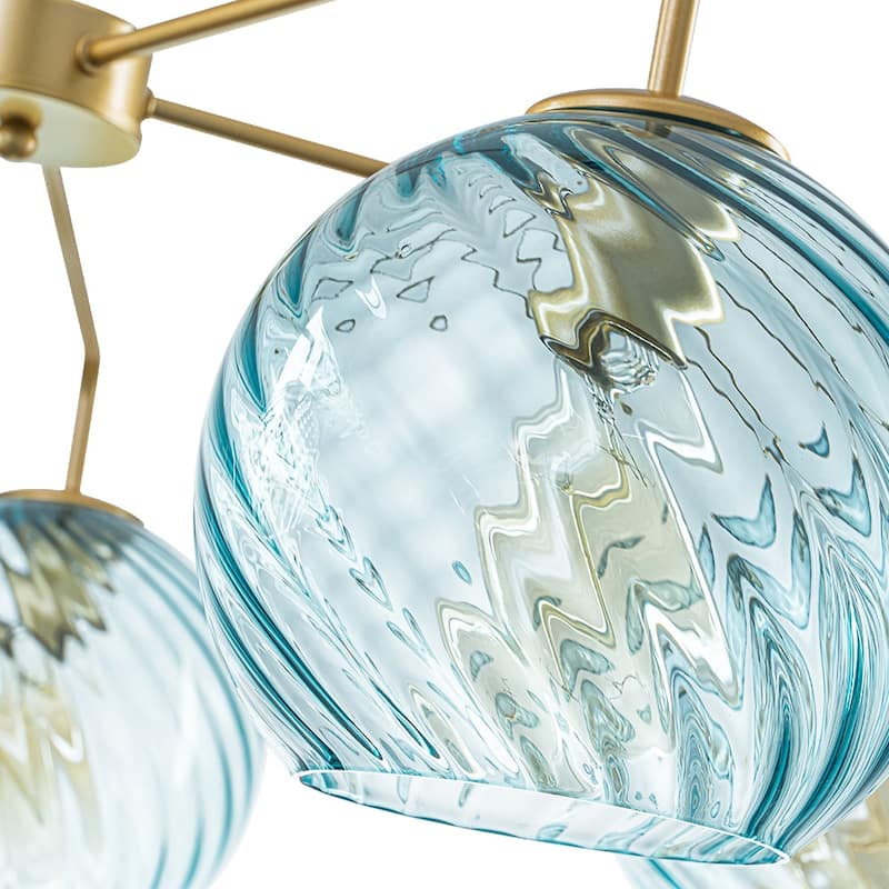 5-Light Blue Swirled Glass Globe Bubble Round Chandelier 35in