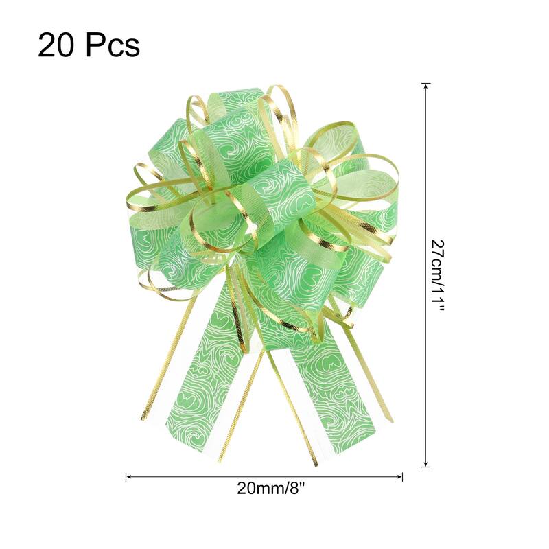 20pcs Large Pull Bow Gift Wrapping Bows Ribbon Organza for Wedding - Green - 8 Inch