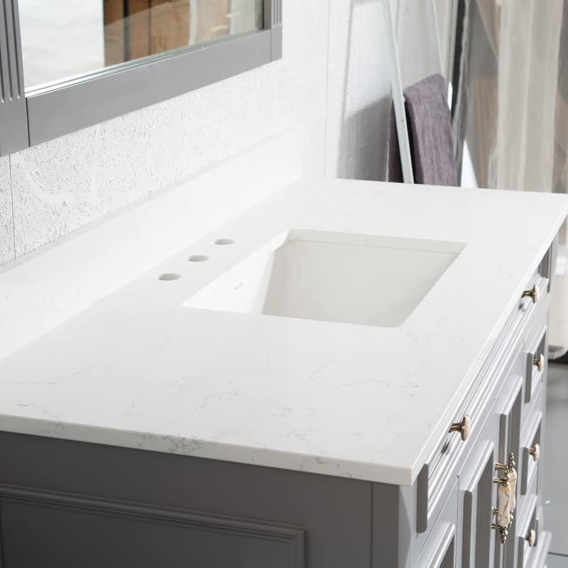 35'' H X48''W Solid Wood Bath Vanity with Stain-resistant Carrera White Quartz Top and Single Sink