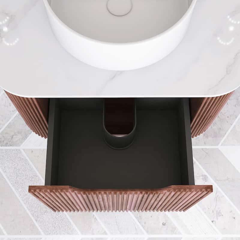 Wall-Mounted Bathroom Vanity with White Round Ceramic Sink