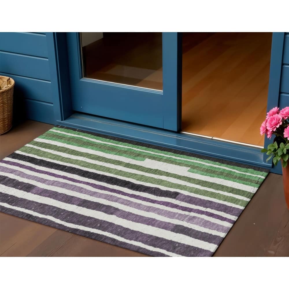 HomeRoots Striped Transitional Rectangle Outdoor Rug
