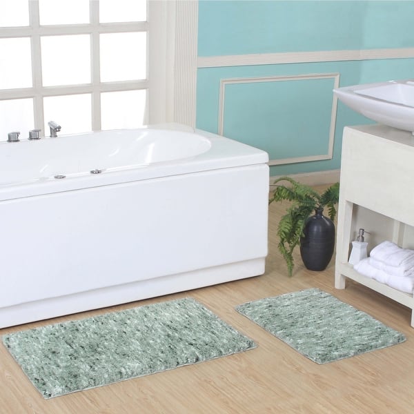 Aqua Shaggy Bath Rug – 20x32 Inch, Non-Slip Microfiber, Water Absorbent, Machine Washable