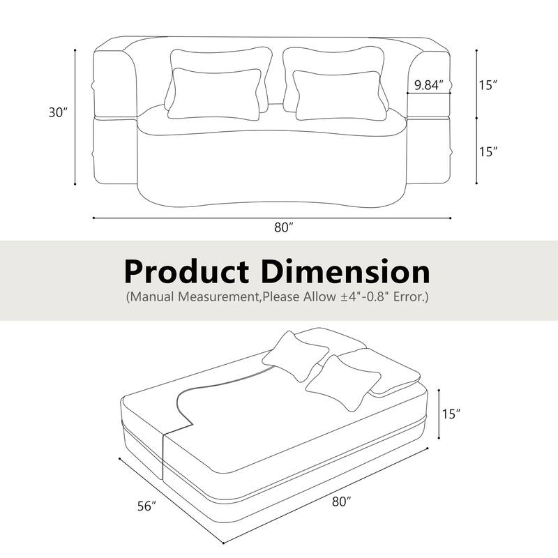 Foldable Loveseat Sofa Curved Futon Couch Convertible Queen Floor Bed