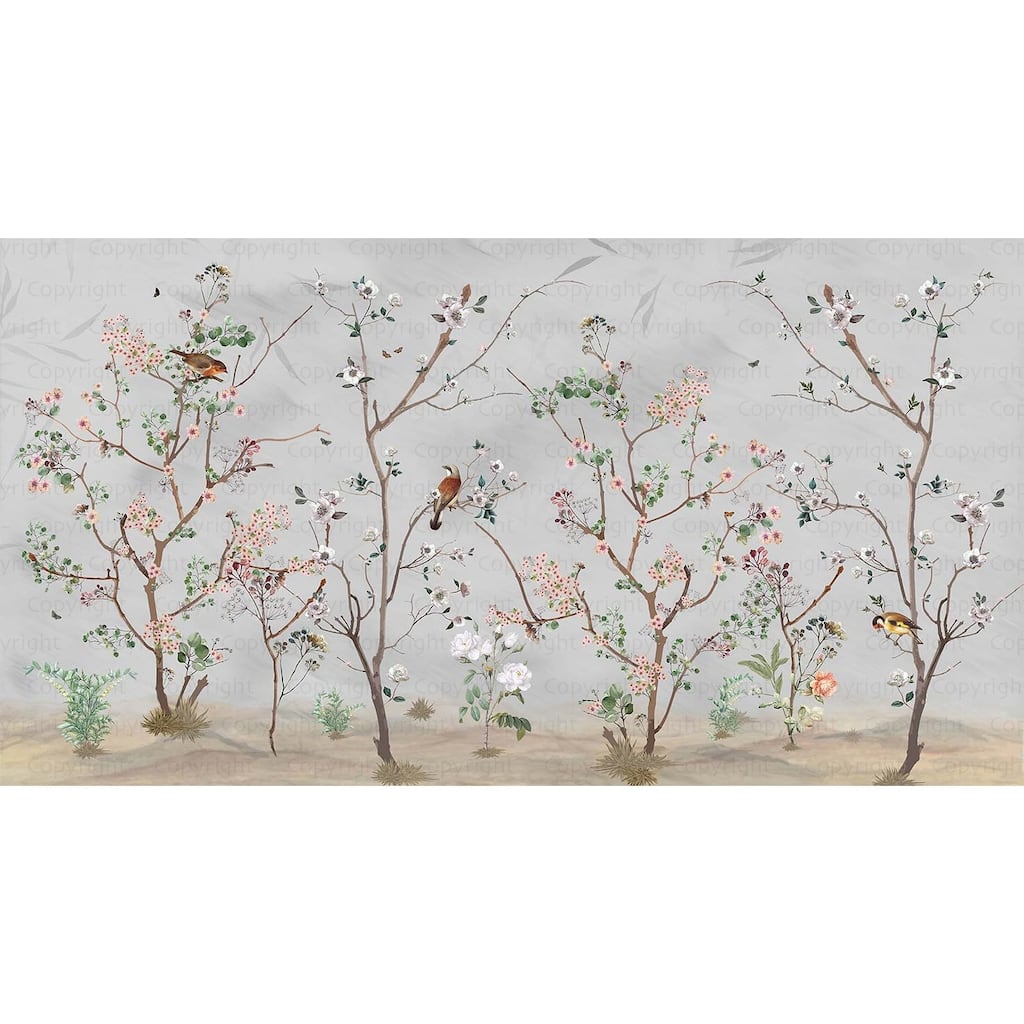 Hand-Painted Serene Floral Symphony Wallpaper Mural