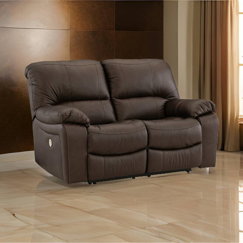 Niy 65 Inch Power Recliner Loveseat, Cushioned, Dark Brown Leather