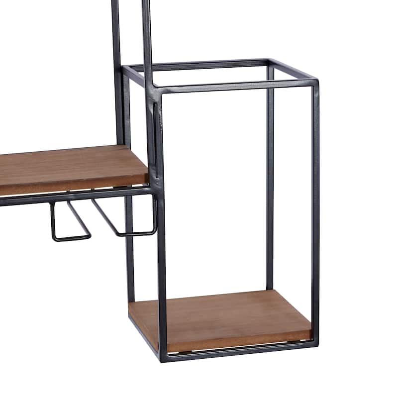 Metal Geometric 7 Bottle Wall Wine Rack with 5 Glass Holder Slots - Black - Roche River Decor - 6"W x 36"L x 16"H
