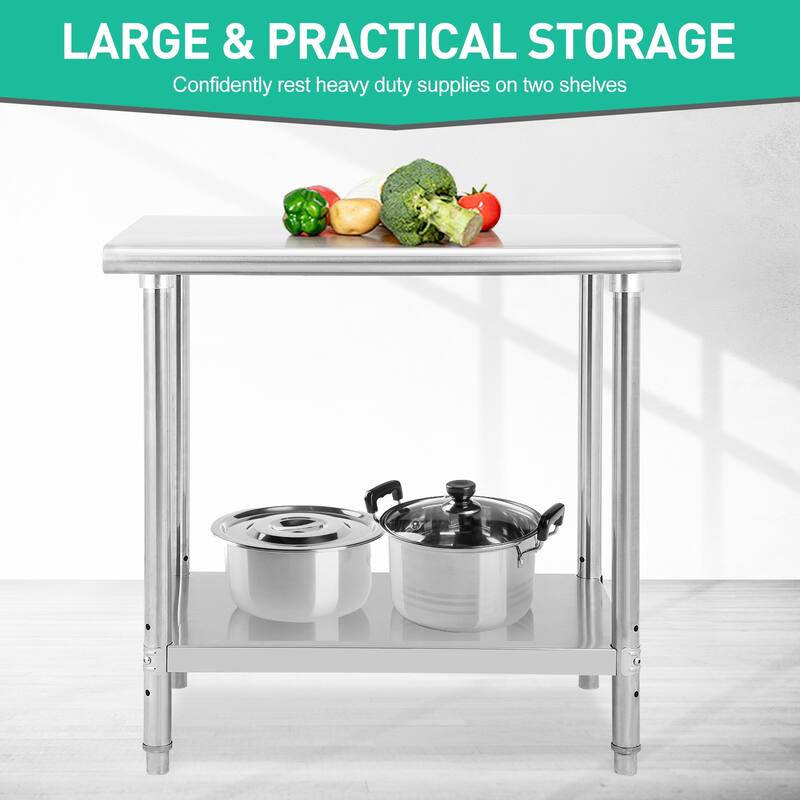 36" x 24" Stainless Steel Work Table with Under Shelf