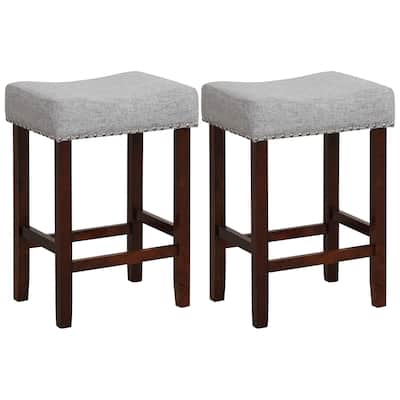 Set of 2 24 Inch Bar Stool with Curved Seat Cushions - 17" x 13" x 24" (L x W x H)