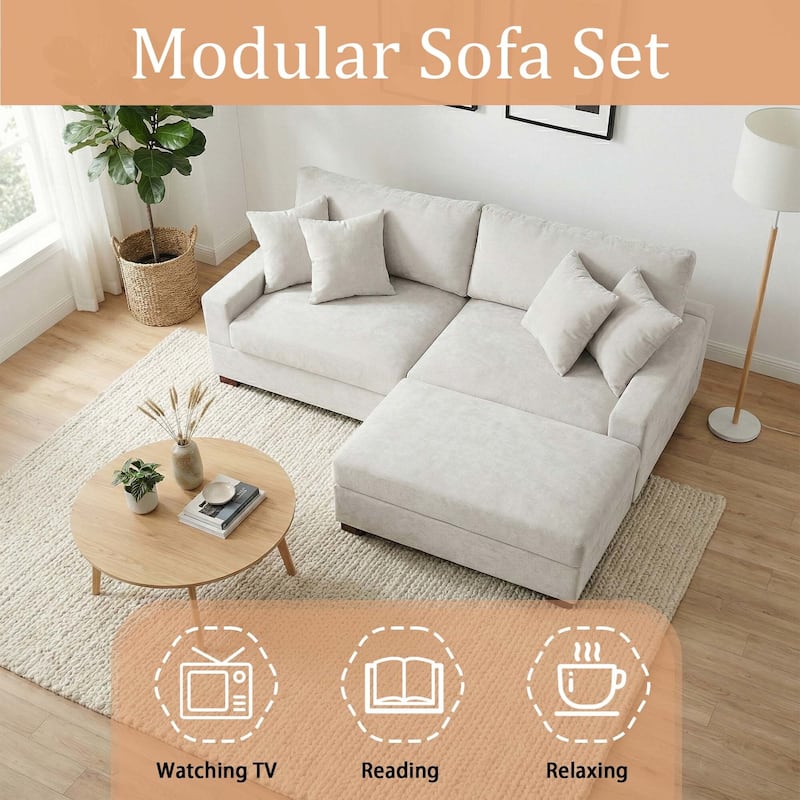 Oversized Chenille Modular Sectional Sofa Living Room Set with Ottoman
