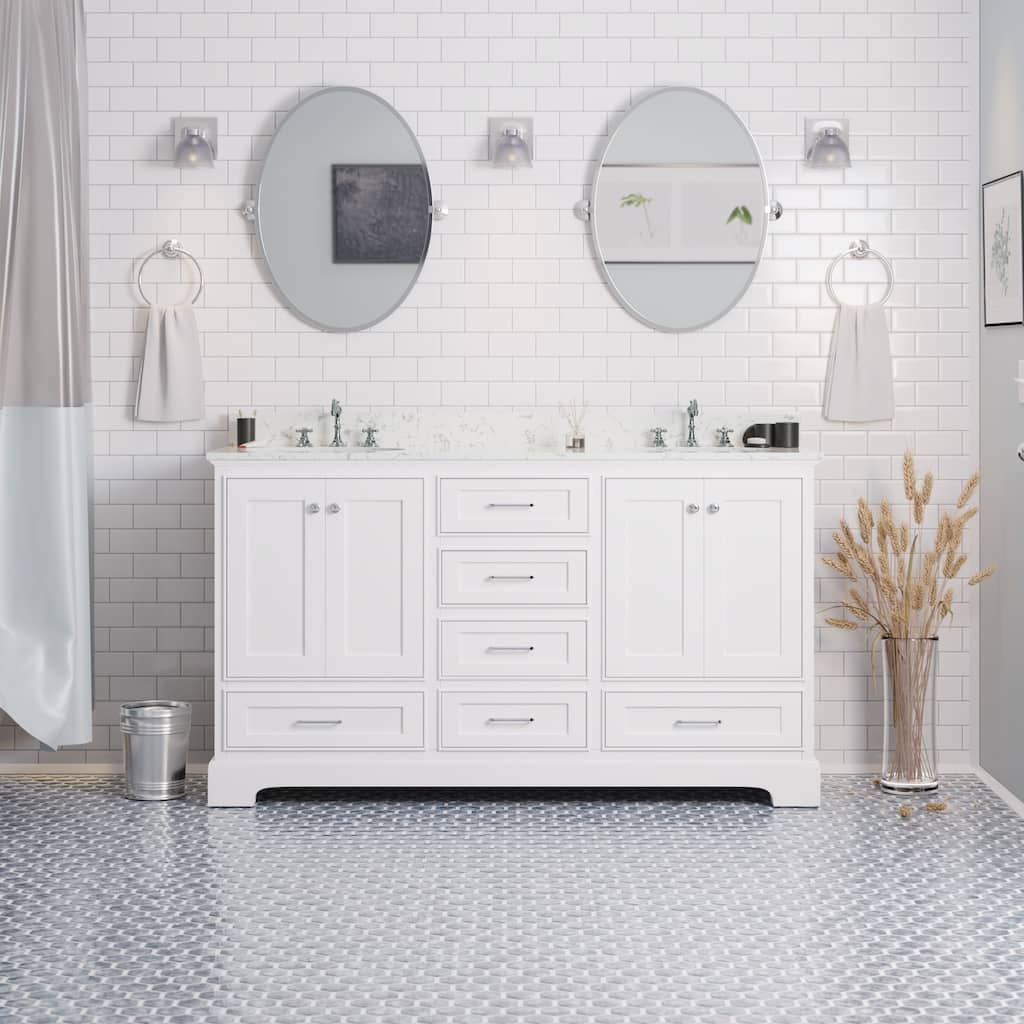 KitchenBathCollection Harper 60" Double Bathroom Vanity with Engineered Marble Top