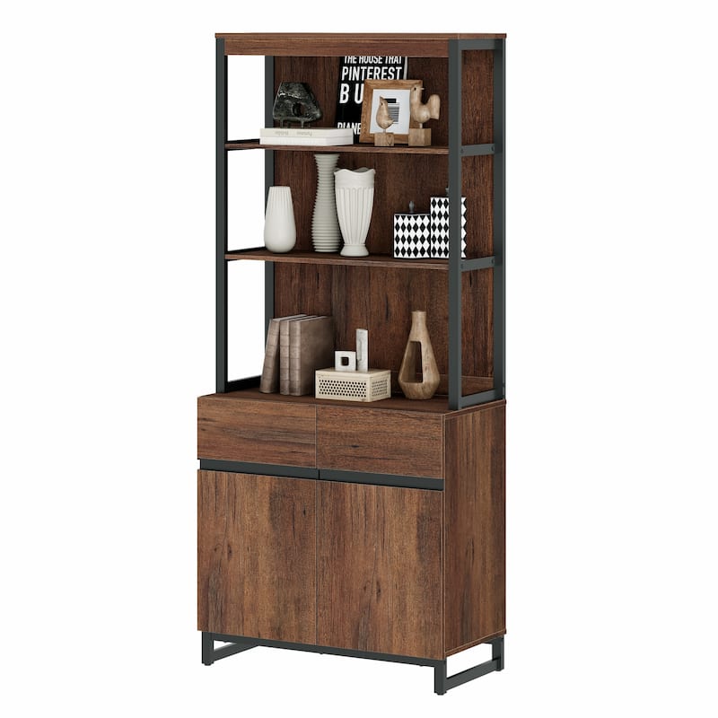 WAMPAT Modern 72" Tall Bookcase with Metal Base and Adjustable Shelves, Library Book Shelf with Storage Cabinet