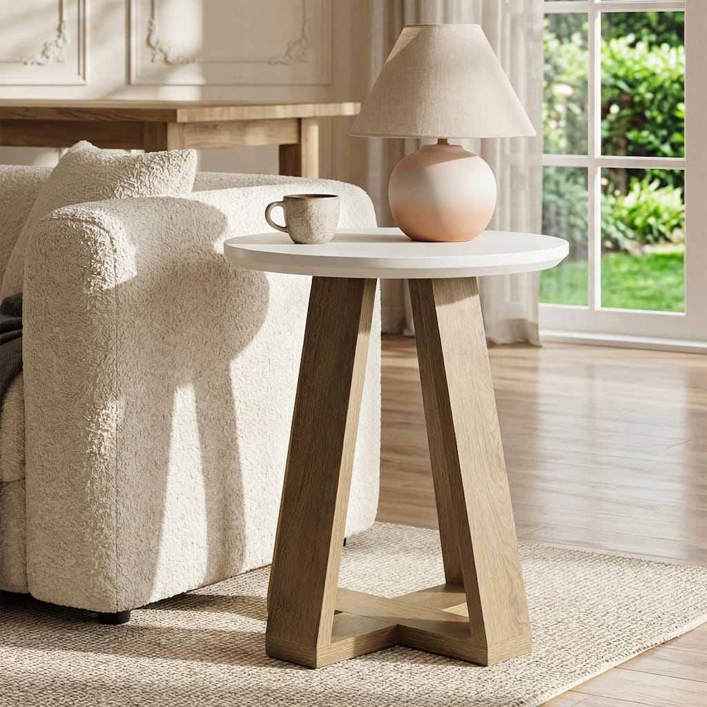 Round Side Table, Modern End Table for Living Room, Small Accent Table for Bedroom