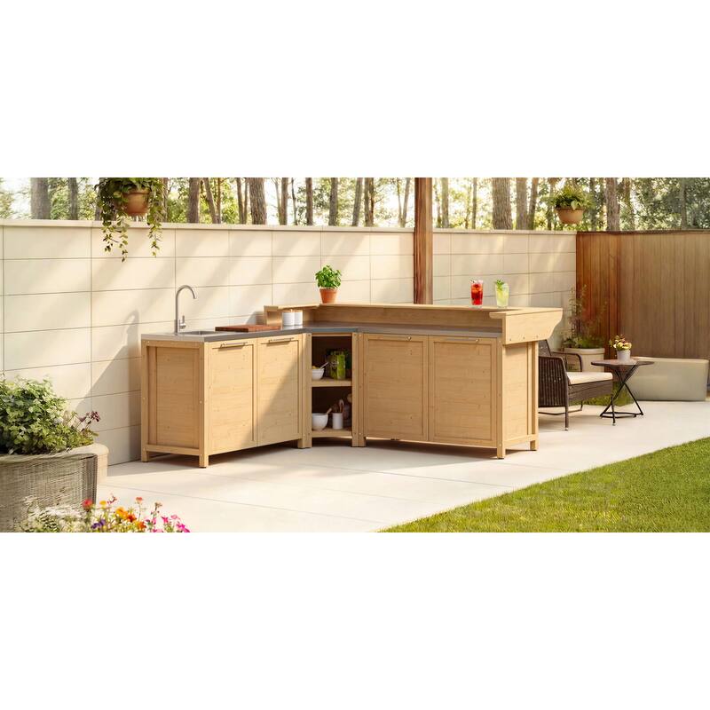 Modular Outdoor Kitchen Island Set, 100% Solid Wood BBQ Cabinet , Patio Kitchen Bar Table
