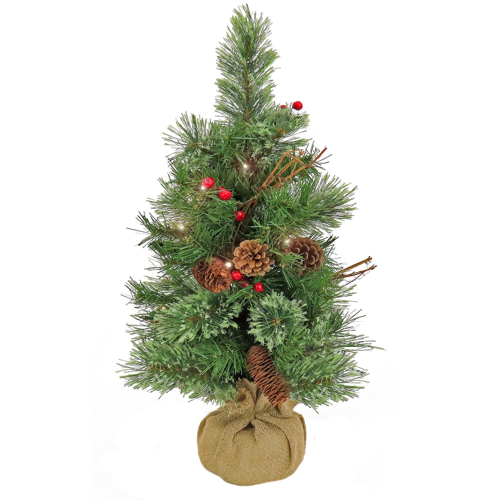National Tree Company 2 ft. Glistening Pine Small Tree with Warm White Battery Operated LED Lights - 2 Foot