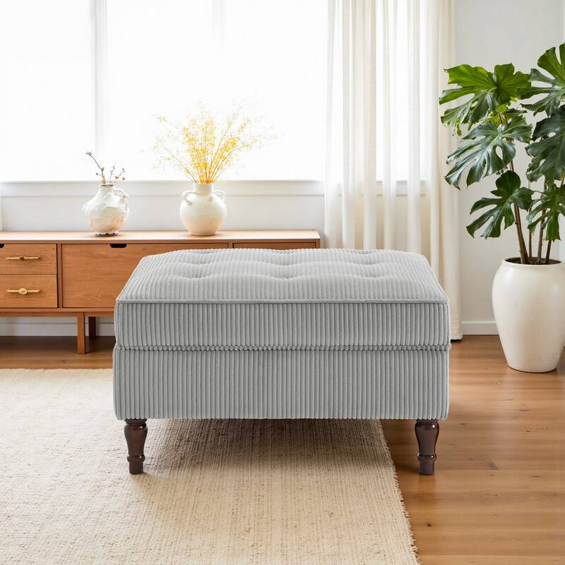 31.78" W Oversized Square Upholstered Storage Ottoman with Wooden Tray
