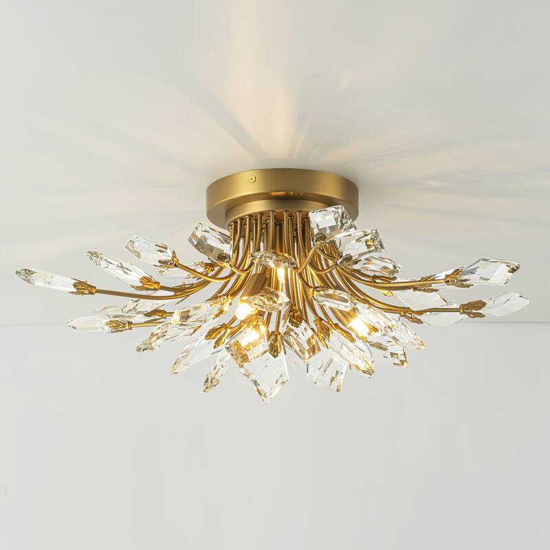 4-Light Modern Industrial Linear Cluster Crystal Flush Mount Light Sputnik Ceiling Light for Dining Room