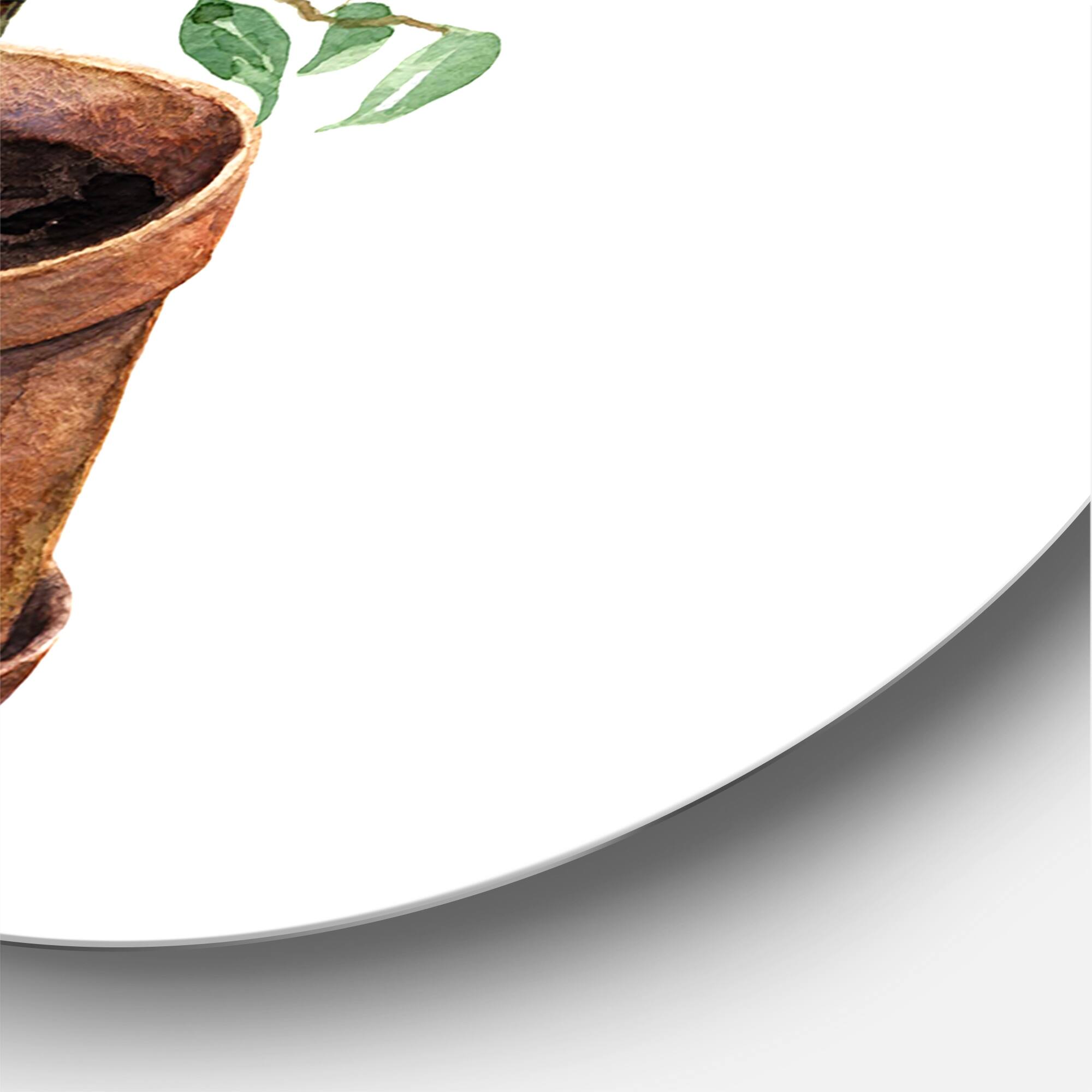 Designart 'Ficus Benjamina In Clay Flowerpot' Traditional Metal Circle